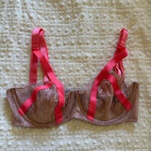 34C Victoria's Secret Unlined Lace Bra with Pink Straps